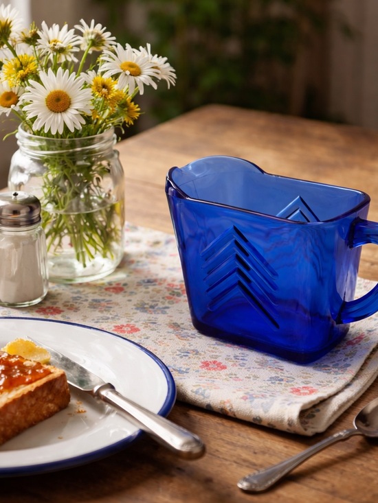 Hazel-Atlas Other - Vintage 1940’s Hazel Atlas Cobalt Blue Chevron ART DECO pitcher/creamer
